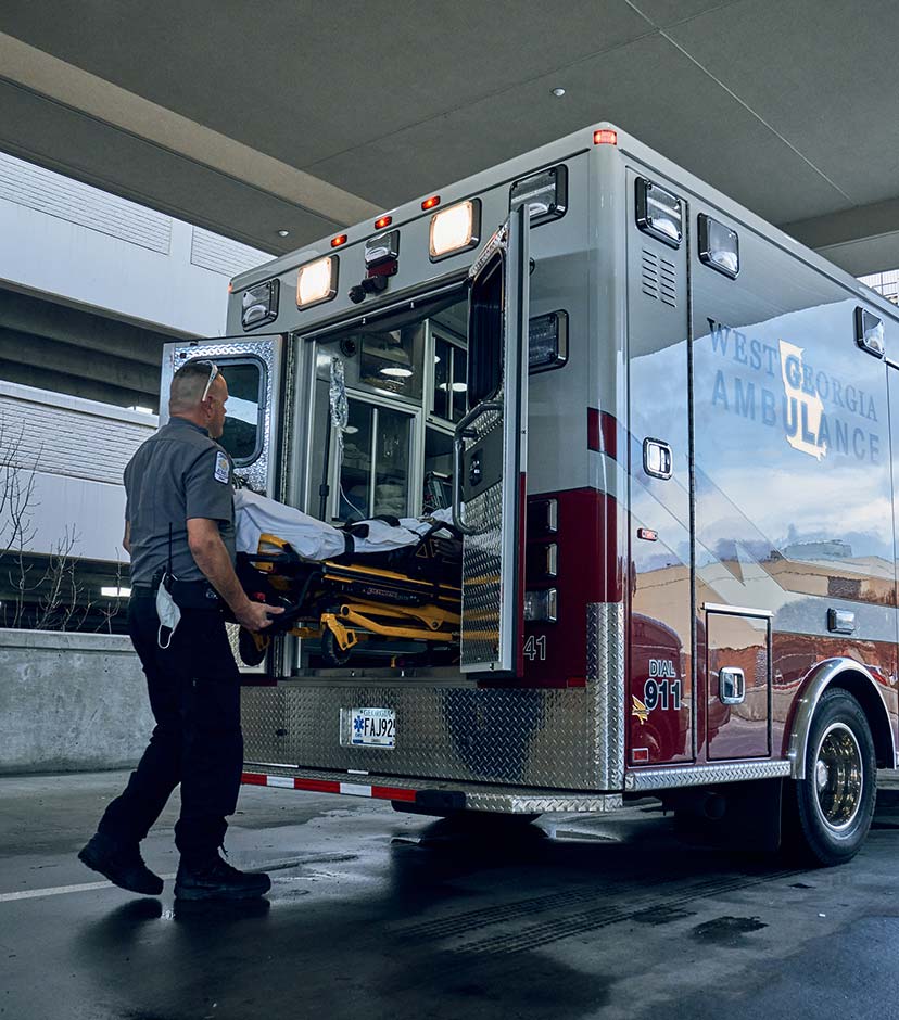 EMT uploading a patient from their West Georgia Ambulance truck.